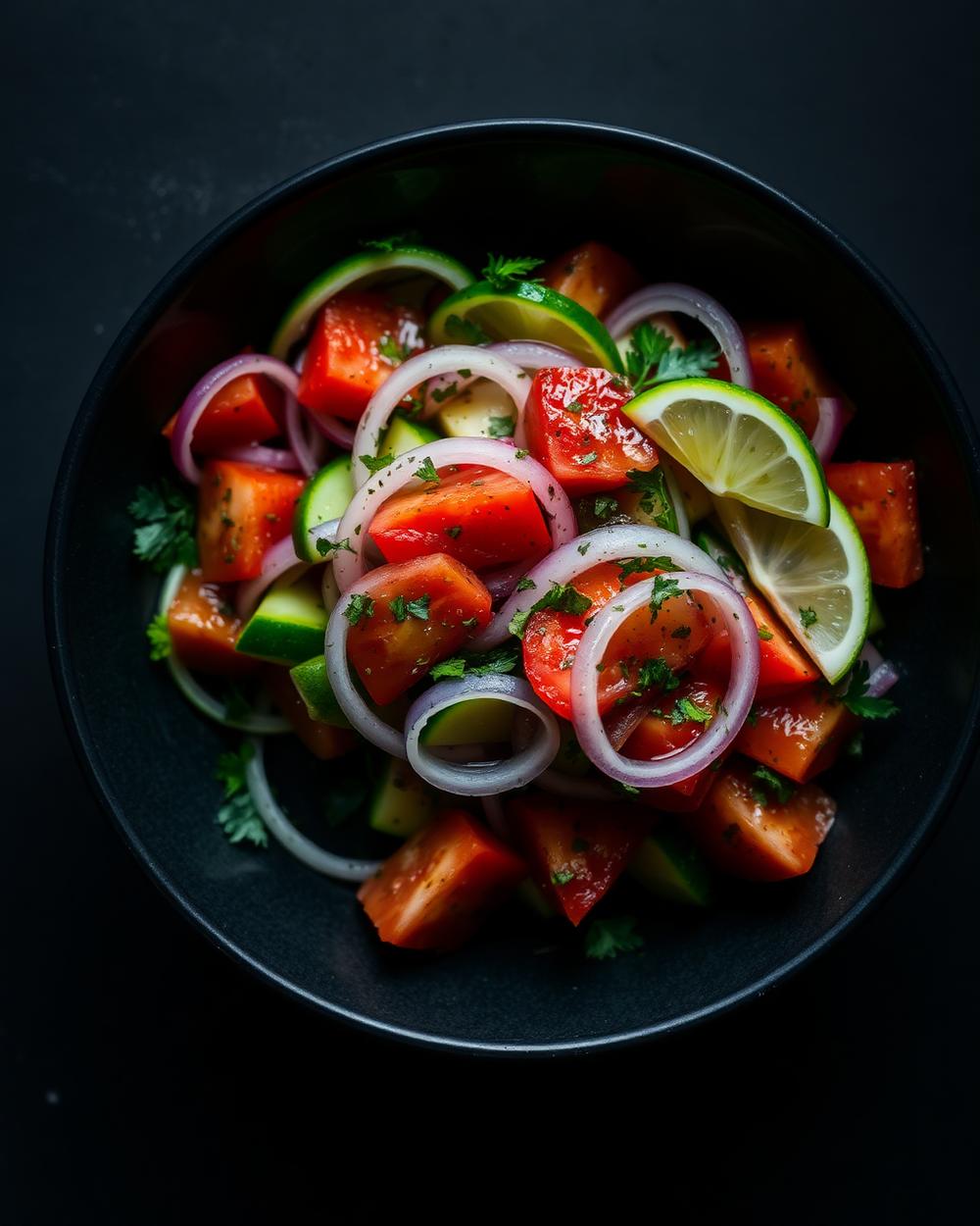 Shirazi salad with cucumber, tomato and lime