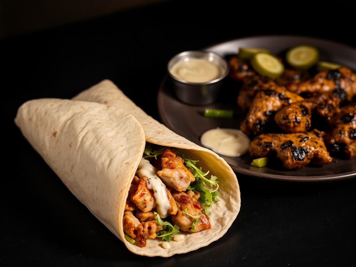 Grilled chicken wrap with garlic sauce